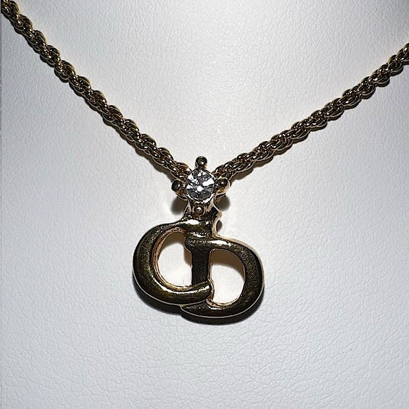 Like New Vintage Christian Dior Roped C.D Logo Rhinestone Necklace - Picture 10 of 10